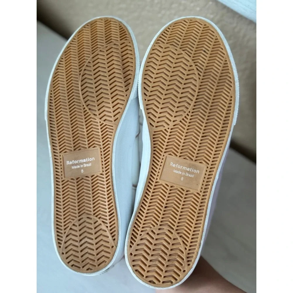 Reformation Harlow Leather Low Top Sneakers White Blush Pink Sustainable Shoes